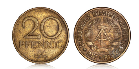 German twenty pfennig from 1969