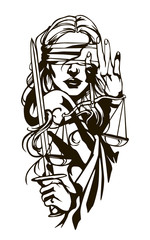 The undisputed law of the law, a woman with blindfolded scales and a sword