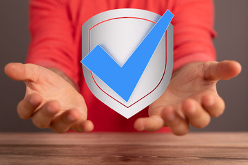 shield protection concept holding in hand 3d