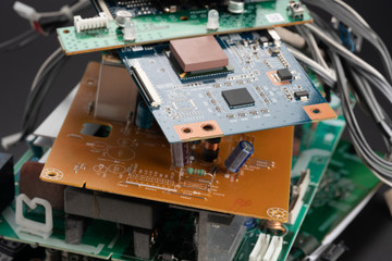 electronic PCB garbage as background from recycle industry and old consumer devices