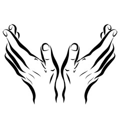 two hands raised palms up, black sketch