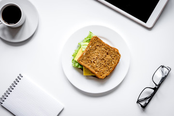 concept of lunch break at work top view mock up