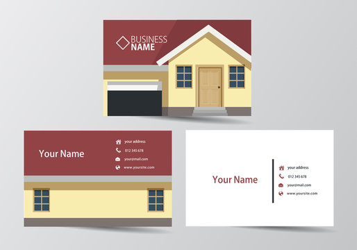 House Business Card. Real Estate Visiting Card Template Two Sides