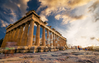 Acropolis. Columns of the Parthenon at sunset, Athens