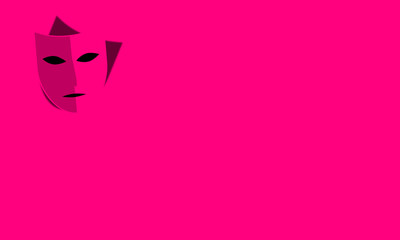 Colorful carnival masks on fuchsia background. Space, copy paste. Strong colors. Camouflage the identity, hide the face. Theater, old comedy. Illustration with mysterious aroma. Essence of the hidden.