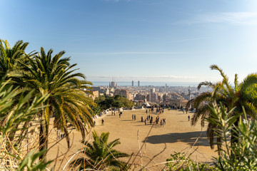 BARCELONA, SPAIN - Jan 13, 2020 : Park Guell designed by Gaudi, an UNESCO World Heritage