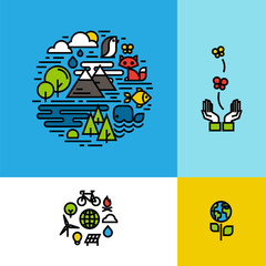 Environment, ecology, green planet colorful vector concepts set