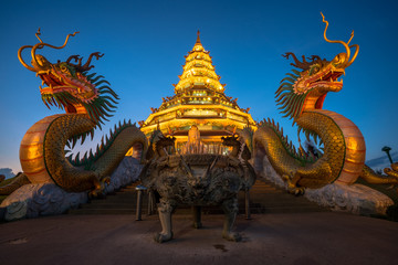 Fototapeta na wymiar Wat Huay Pla Kang (thai name), Twilight light at Chinese temple, Chiang Rai, Thailand, 05/05/2018.
