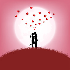 Concept of love and valentine day , Love couple hugging under light of the moon, Vector illustration