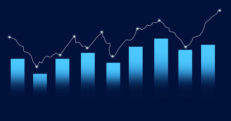 Business candle stick graph chart of stock market investment trading on blue background