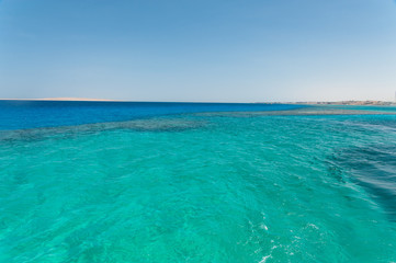Egypt, Red Sea, blue clear water, horizon.