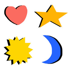 icon set of heart, star, sun and moon