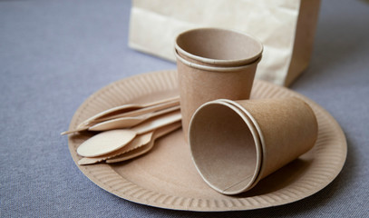 disposable eco dishes from paper cardboard spoon fork knife