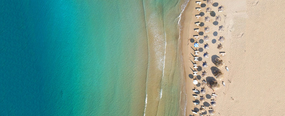 Aerial drone ultra wide top down photo of famous natural preserve beach of Gerakas, Zakynthos island, Ionian, Greece