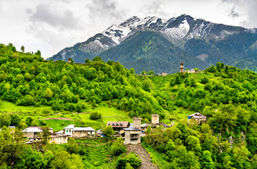 Fototapeta na wymiar Nakipari village in Upper Svaneti, Georgia