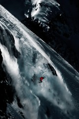 Night skiier on Helsinki Drop at Mont Cook South Island New Zealand