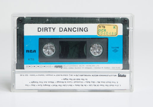 london, england, 05/05/2018 an Old retro audio tape the dirty dancing turkish import rare album, apple records .nostalgic 1980s music audio cassette. obsolete media format.