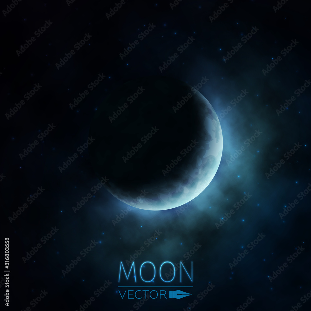 Wall mural crescent moon. moon in clouds. the background of the moon in the starry sky. moonlight in the night 