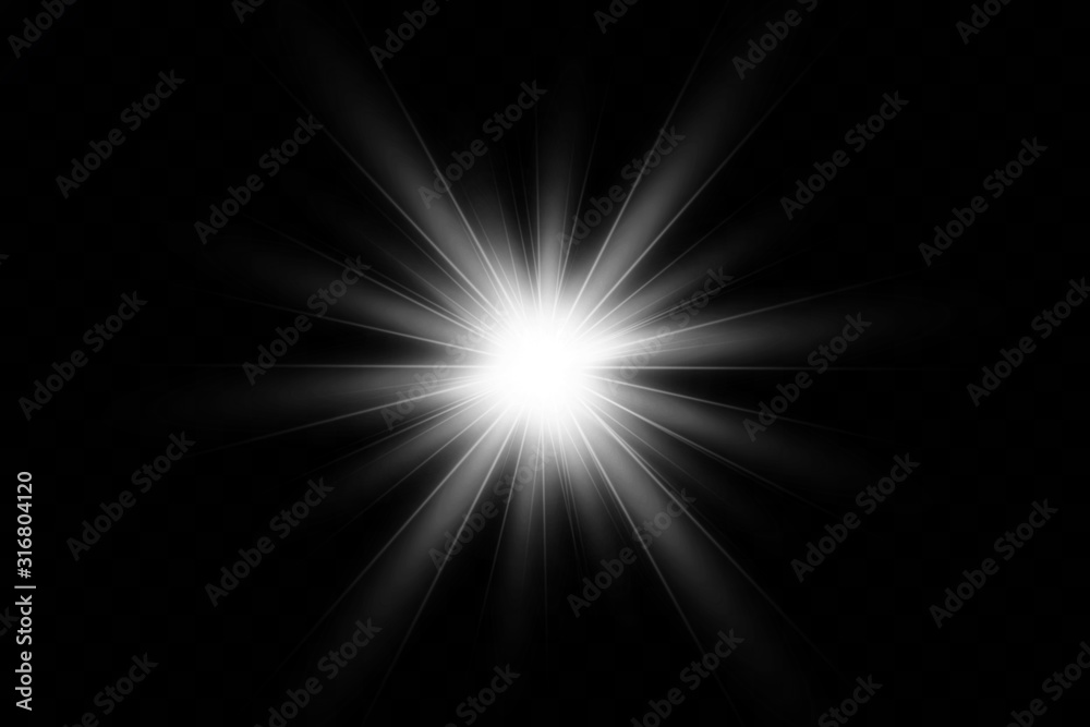Poster white glowing light explodes on a transparent background. with ray. transparent shining sun, bright 