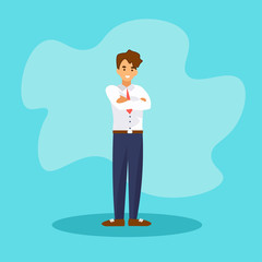 Businessman in a shirt and tie is standing with hands folded on his chest. 