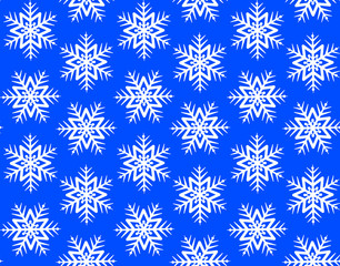 Vector winter seamless pattern of snowflakes. White snowflakes on a blue background geometric seamless pattern