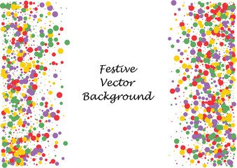 Festive color round confetti background. Abstract frame confetti texture for holiday, postcard, poster, website, carnivals, birthday and children's parties. Cover confetti mock-up. Wedding card layout