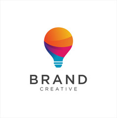 Bulb Logo Design Colorfull . Idea creative light bulb logo . Smart bulb tech logo icon . Bulb digital logo technology Idea