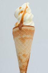  ice cream cone, with sauce on white background