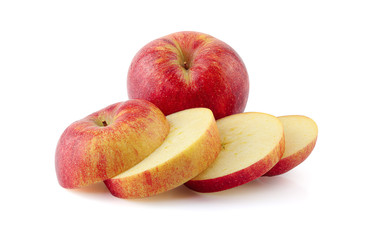 Close up whole and sliced red apple isolated on white background with clipping path.