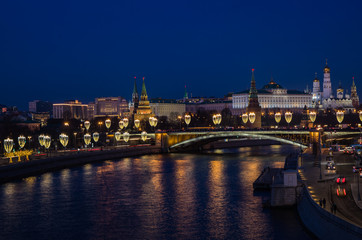 Night view of Moscow Kremlin and river
