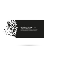 Explosive black banner. Vector rectangle breaking into small debris with sharp particles.
