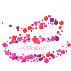 Multicolored curve wave of circles. Randomly scattered colored bubbles. Childish vibrant round dots on white background for decoration. Vector illustration.