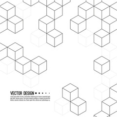 Abstract background with intersecting geometric cubic and hexagon shapes. Vector pattern of cubes. Techno illustration.