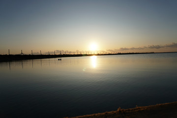 sunset on a salt lake