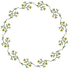 Obraz na płótnie Canvas Round frame with horizontal flowers buttercups on white background. Isolated frame with flowers for your design.