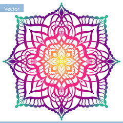 Colored decorative Mandala. Oriental pattern in pink and purple