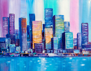 Fototapeta premium Abstract painting of urban skyscrapers.