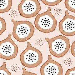 Pattern with tropical fruits, fig tree plants. Summer seamless jungle pattern with pastel colors. Digital graphics vextor illustration poster