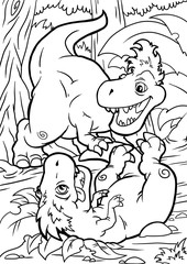 Coloring book for children with a dinosaur hand-painted in cartoon style