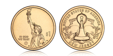 American one dollar coin with the statue of liberty
