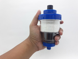 Colorful Blue Modern Drinking Water Filtering Device Technology Design to Purify Toxic Materials in White Isolated Background
