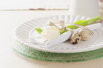 Easter table setting, Place setting for Easter Holiday.