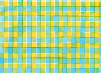 Light blue and yellow check pattern painted by watercolor