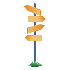 pole with pointers on the road indicate the direction in different directions, isolated object on a white background,
