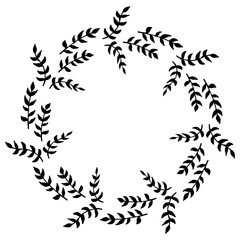 Round frame of cozy decorative black branches on white background. Isolated vector frame for your design.