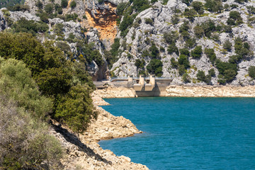 Water dam at Gorg Blau, an artificial lake located on Mallorca, Spain