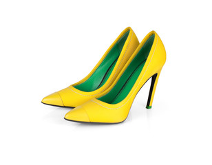 Yellow High Heel Shoes Isolated On White Background
