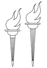 Torch is a classic form. Olympic flame. Line drawing. Vector illustration