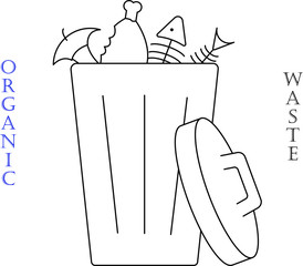 Container with organic trash on white background. Ecology and recycle concept. Vector Illustratio