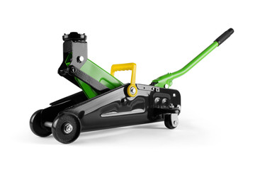 Hydraulic floor jack isolated on white background